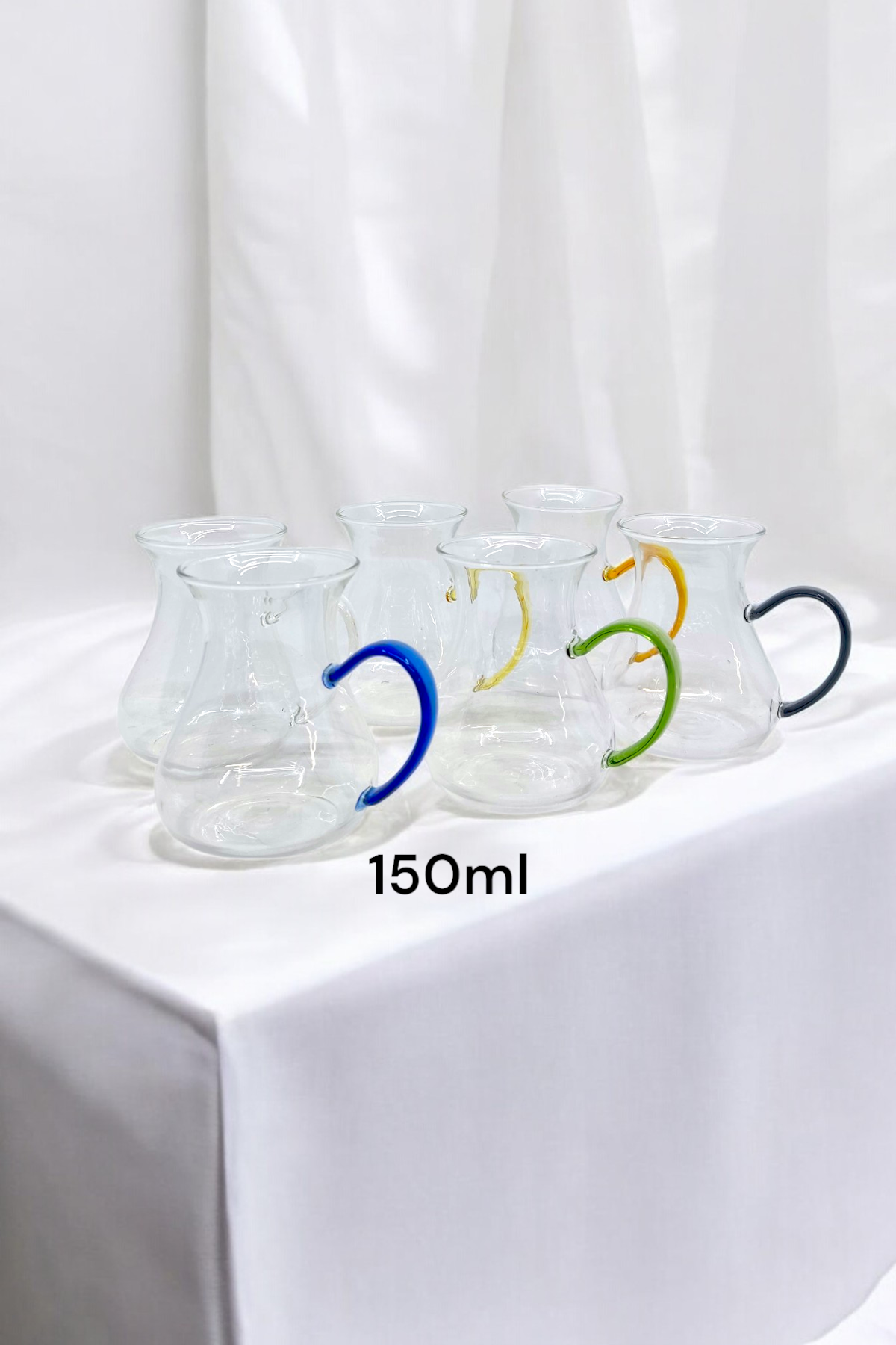 6'lı Renkli Kulplu Borosilikat Katre Serisi Bardak Seti 150ML KW-633