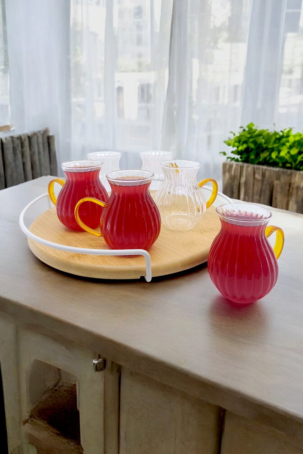 6'lı Turuncu Kulplu Borosilikat Termisil Serisi Bardak Seti 175ML KW-337