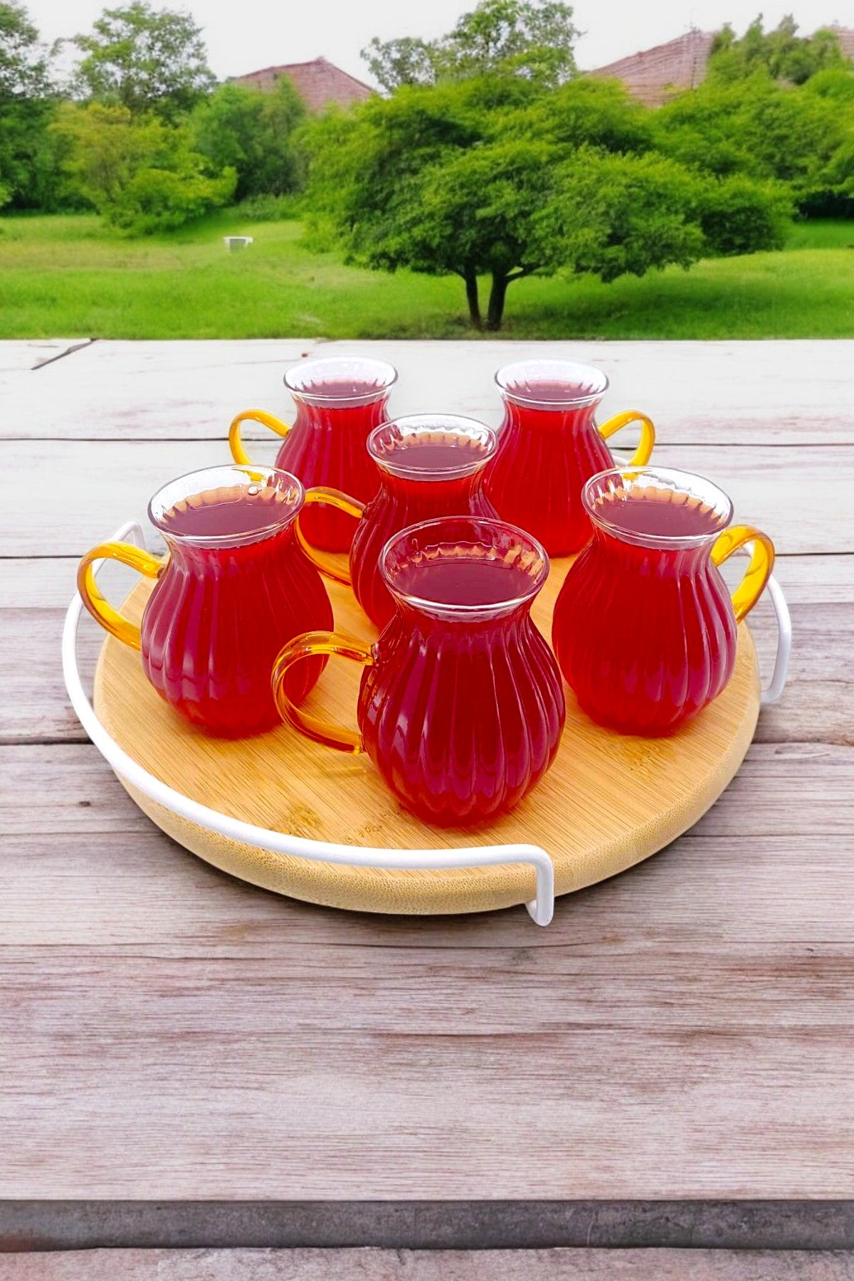 6'lı Turuncu Kulplu Borosilikat Termisil Serisi Bardak Seti 175ML KW-337