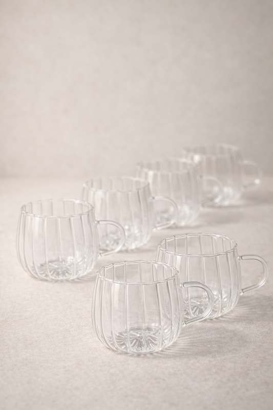 Borosilikat 6’lı Cam Meşrubat Kupa 400ml Isıya Dayanıklı Şeffaf Cam Kupa Seti KW-1045