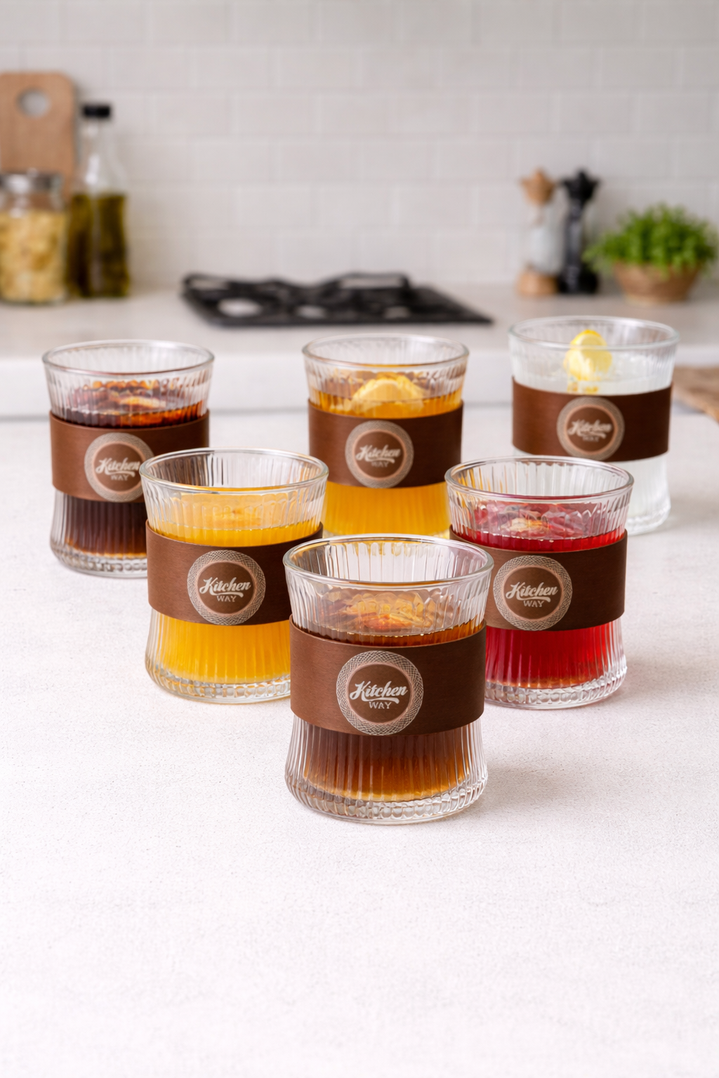 6’lı Borosilikat Cam Bardak Seti Akasya Tutamaçlı KW-854