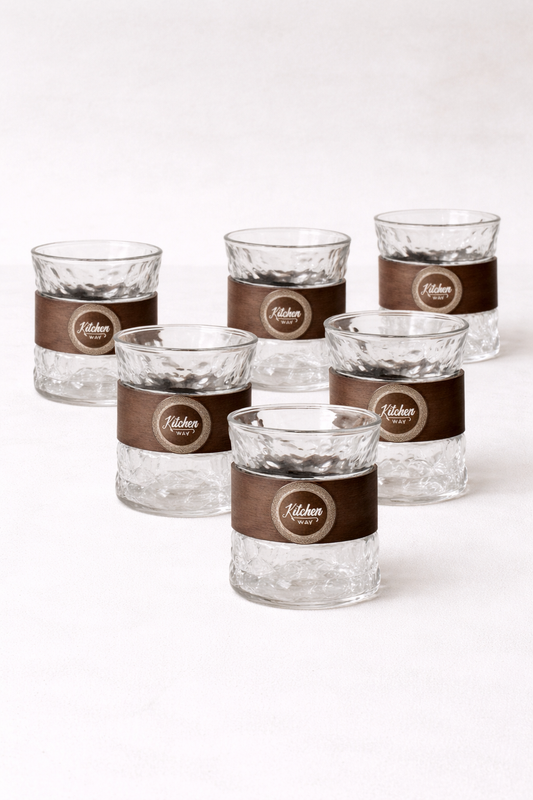 6’lı Borosilikat Cam Bardak Set Akasya Tutamaçlı KW-856
