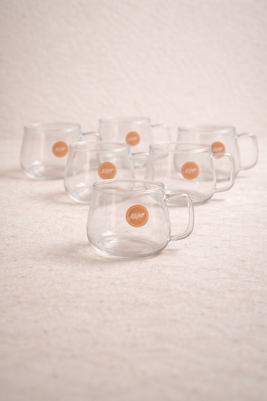 Borosilikat 6’lı Cam Meşrubat Kupa 400ml Isıya Dayanıklı Şeffaf Cam Kupa Seti KW-1048