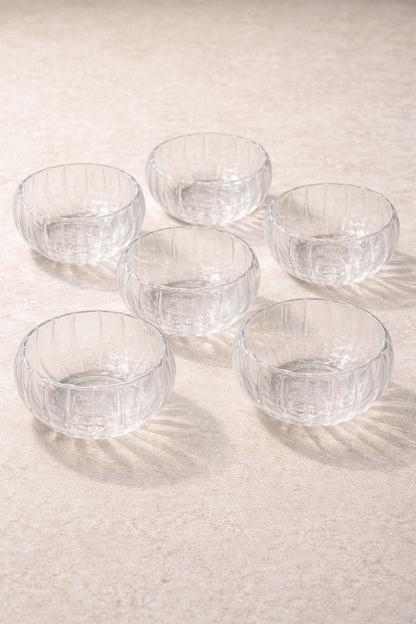 Borosilikat 6 Lı Yuvarlak Çift Cidarlı Çerezlik Cam Kase Drajelik Reçellik Seti KW-702