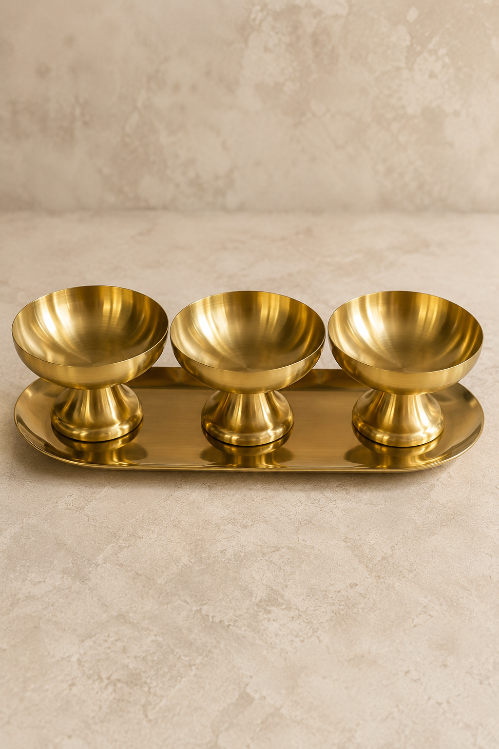 Çok Amaçlı 3'lü Ayaklı Sunumluk Gold Tepsi Seti