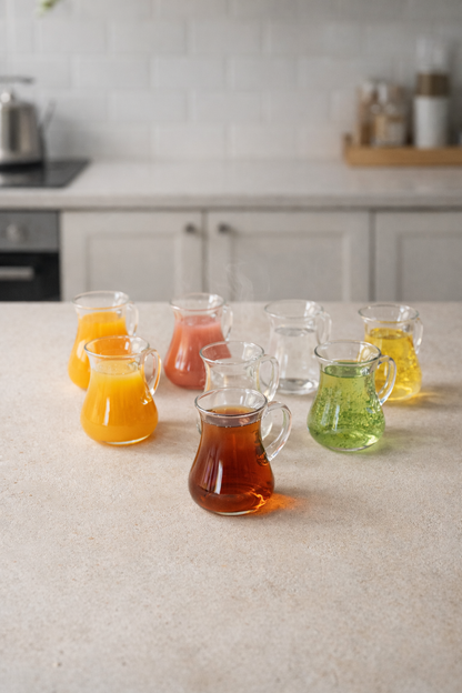 8’li 200 ML Borosilikat Kulplu Cam Katre Bardak Seti Isıya Dayanıklı Şeffaf KW-732