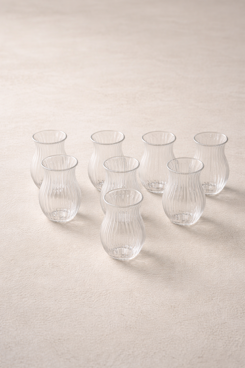 8'li 200 ML Borosilikat Çizgi Desenli Cam Diamond Bardak Seti Isıya Dayanıklı Şeffaf KW-721
