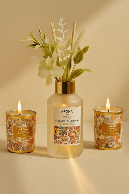 Çubuklu Koku Mum Çiçek ve Tepsi Dekoratif Set SHN-2054