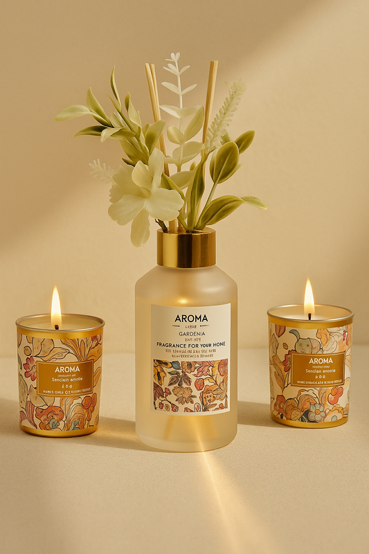 Çubuklu Koku Mum Çiçek ve Tepsi Dekoratif Set SHN-2054