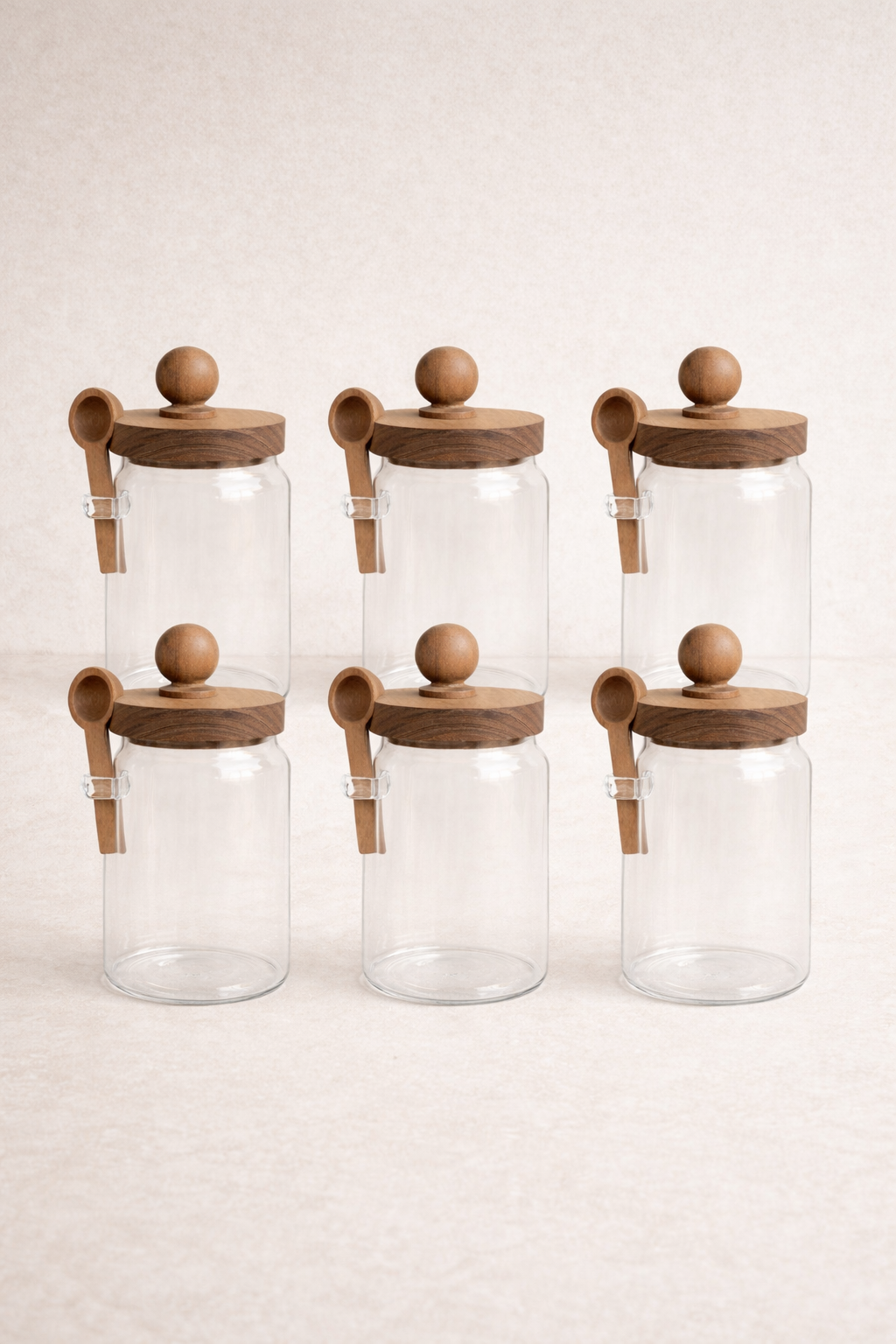 Akasya Kaşıklı Conta Kapaklı 6'lı Kavanoz Baharatlık Set KW-735