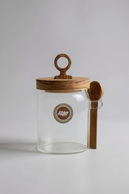 Akasya Kapaklı Kaşıklı Cam Kavanoz 400ML KW-801