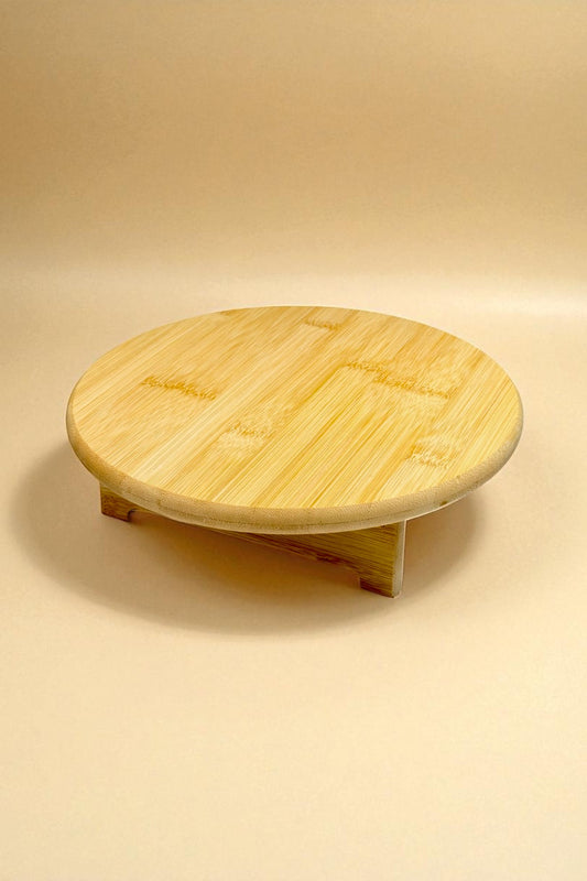 Ayaklı Yuvarlak Bambu Sunumluk Servis Tabağı 25CM CM KW-912