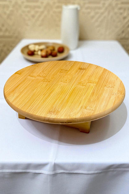 Ayaklı Yuvarlak Bambu Sunumluk Servis Tabağı 30CM CM KW-913