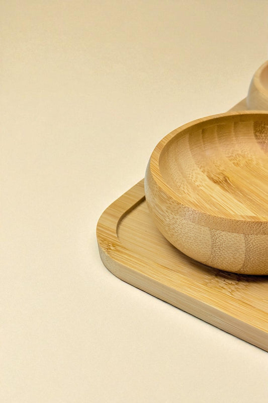 Bambu 4 Lü Tepsili Yuvarlak Çerezlik Kase Seti KW-449