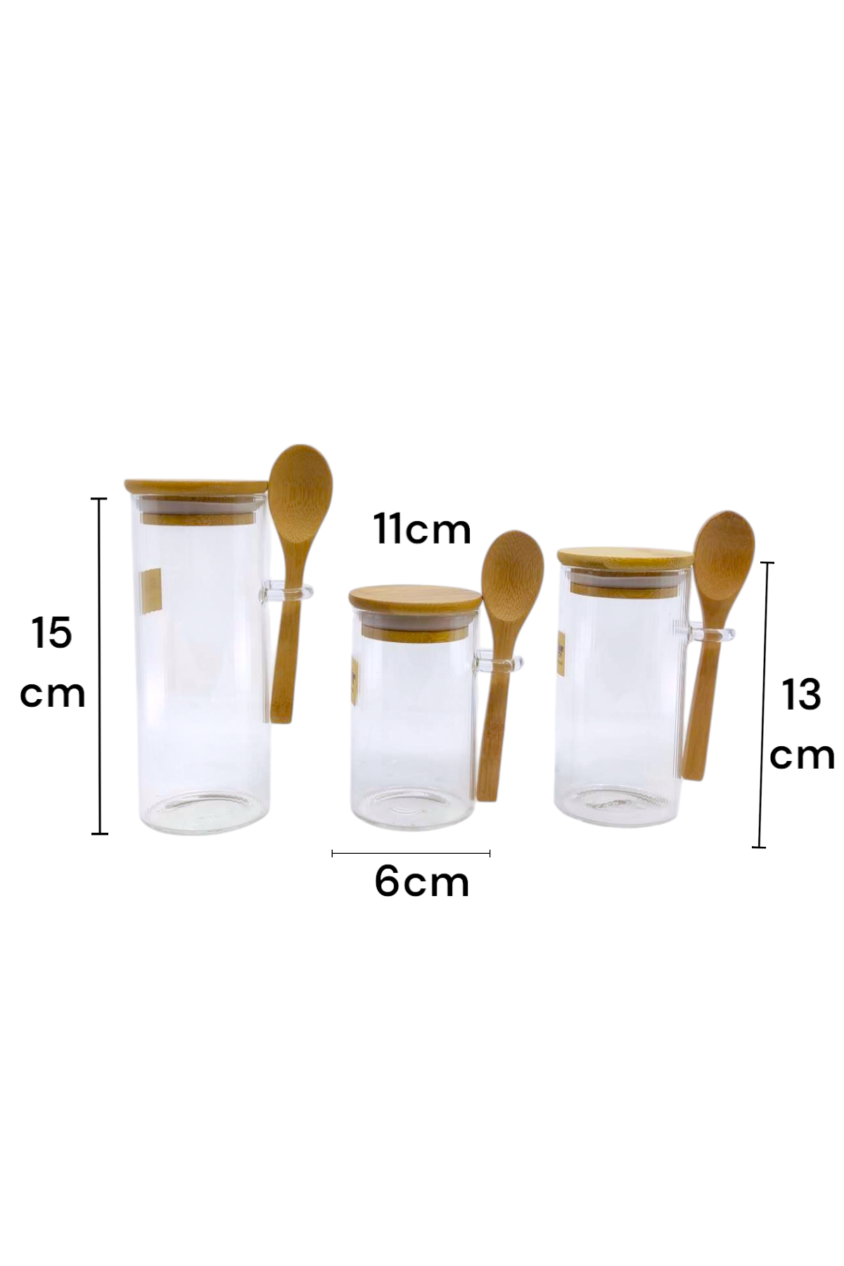Kitchen Way Bambu Kapaklı ve Kaşıklı Contalı 3'lü Set Kavanoz KW-372A-B-C