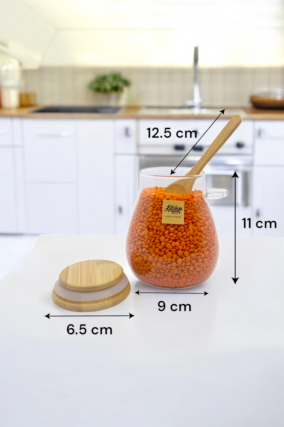 Bambu Kaşıklı Borosilikat 400ML Isıya Dayanaklı Kavanoz KW-389A