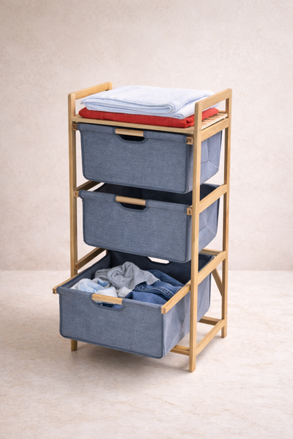 Bambu Çamaşır Sepeti Çekmeceli Doğal Bambu Dayanıklı Şık Tasarım SHN-2096