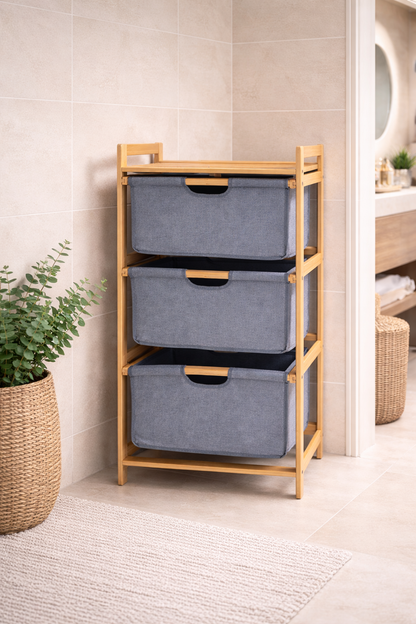 Bambu Çamaşır Sepeti Çekmeceli Doğal Bambu Dayanıklı Şık Tasarım SHN-2096
