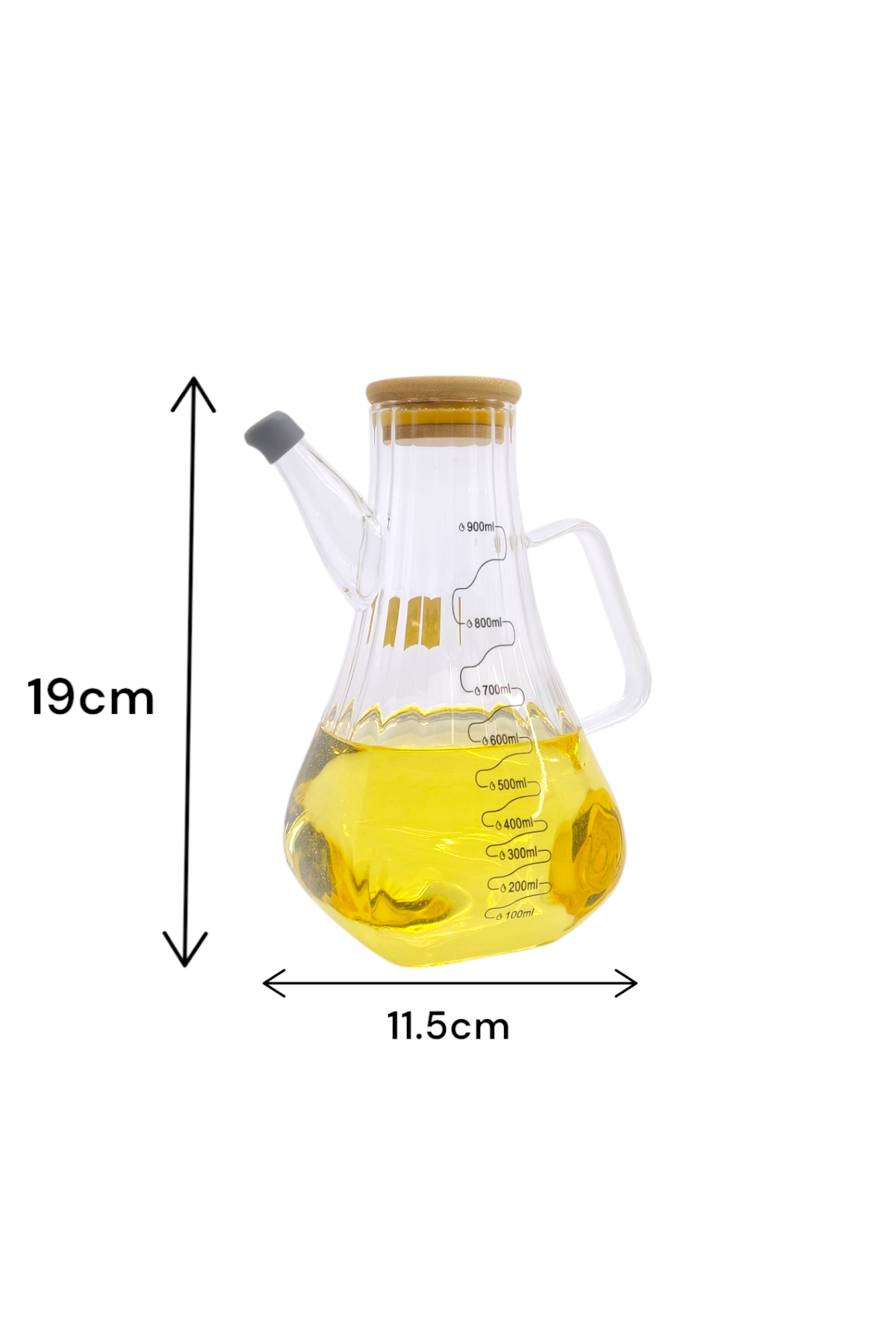 Bororsilicat Bambu Kapaklı Tombul Cam Yağdınlık 900ML KW-631