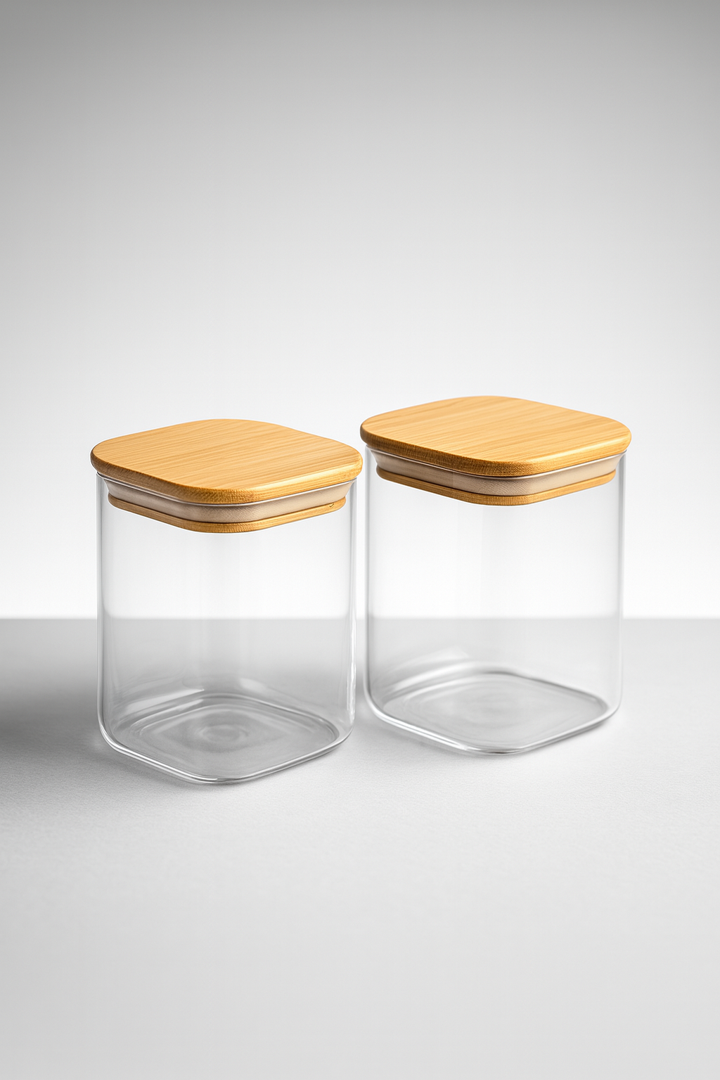 2'li Conta Bambu Kapaklı 500ML Cam Kavanoz Saklama Kavanozu KW-1163