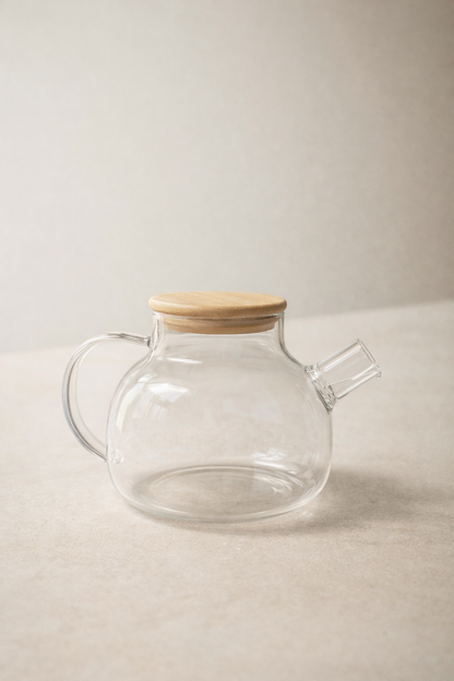 Bambu Kapaklı Borosilikat Demlik Isıya Dayanıklı Şeffaf Çay Demliği KW-1151