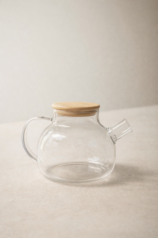 Bambu Kapaklı Borosilikat Demlik Isıya Dayanıklı Şeffaf Çay Demliği KW-1151