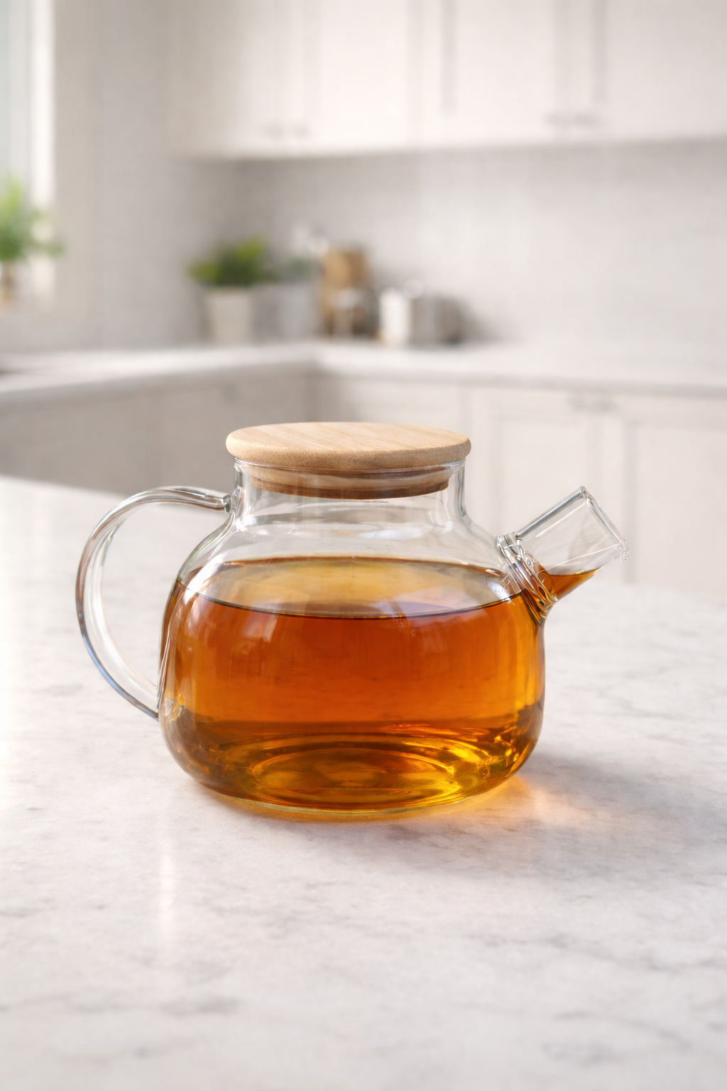 Bambu Kapaklı Borosilikat Demlik Isıya Dayanıklı Şeffaf Çay Demliği KW-1151