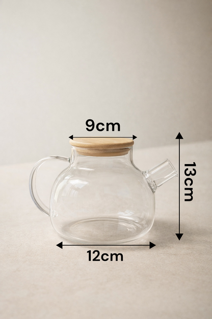 Bambu Kapaklı Borosilikat Demlik Isıya Dayanıklı Şeffaf Çay Demliği KW-1151