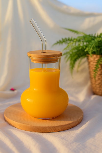 Bambu Kapaklı Borosilikat Cam Bardak KW-1064