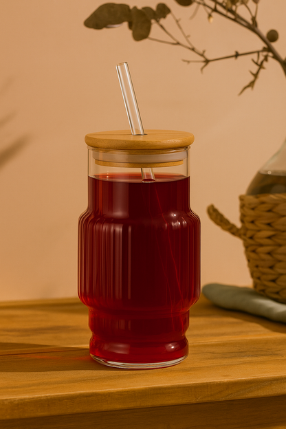 Bambu Kapaklı Borosilikat Cam Bardak KW-1069