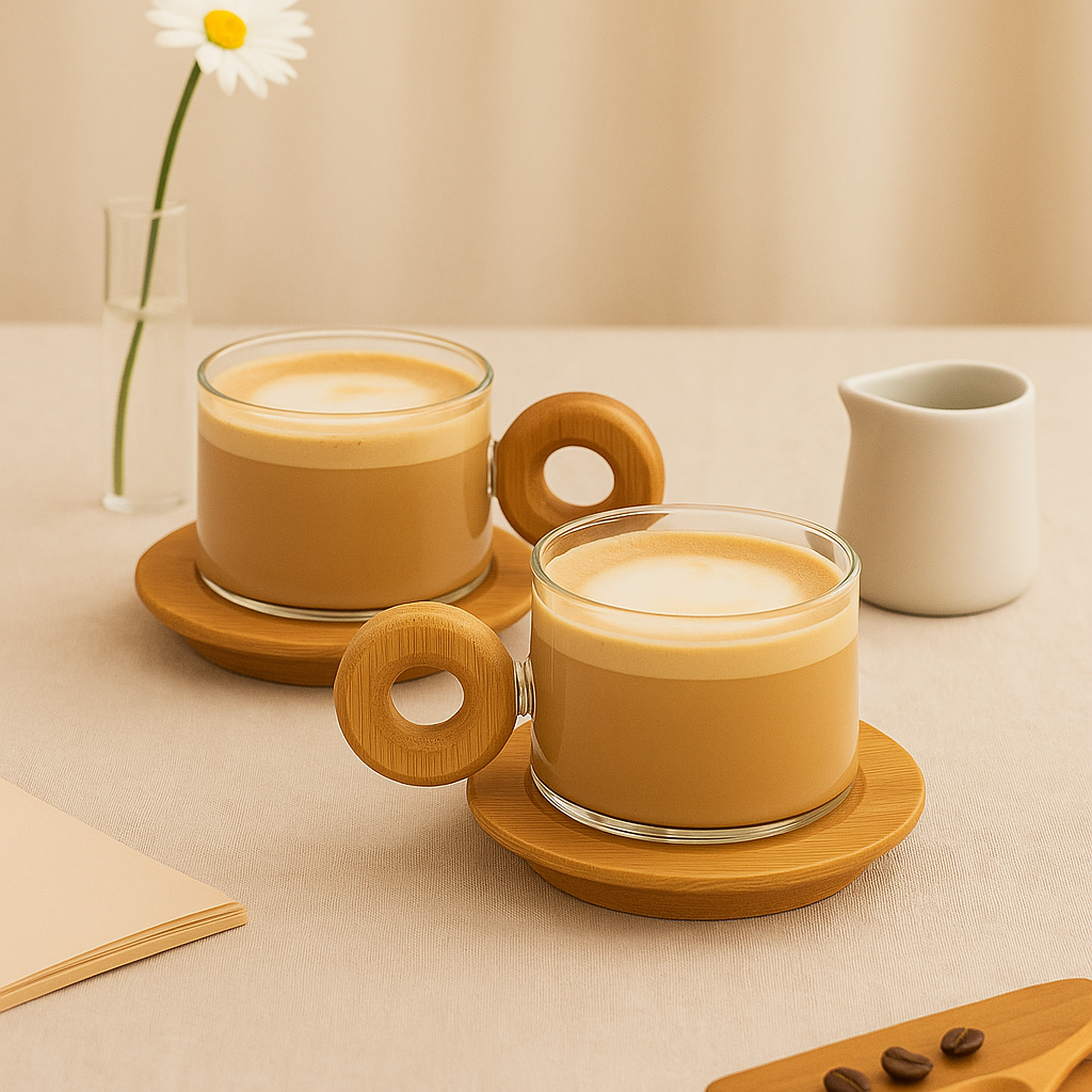 Bambu Kulplu 2'Li Borosilikat 90ml Fincan Seti KW-1073