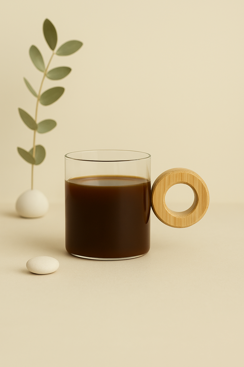 Bambu Kulplu Borosilikat 200ml Bardak Kupa KW-1078