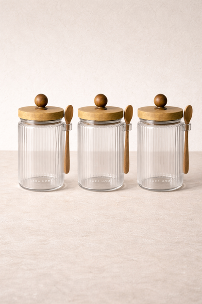 Akasya Conta Kapaklı 3'lü Borosilikat 600ml Kavanoz Seti KW-743