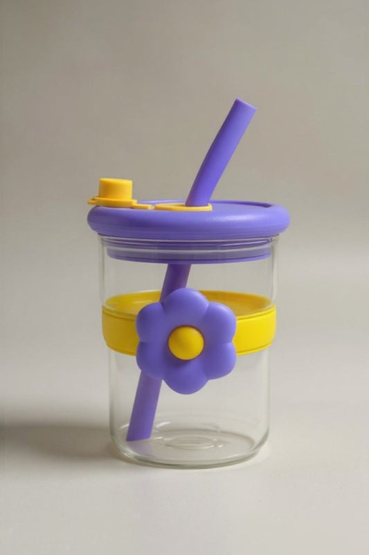 Çikek Desenli Pipetli Kapaklı Borosilikat Cam Matara KW-880