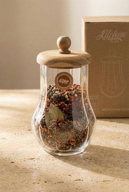Akasya Conta Kapaklı Cam Kavanoz Kapaklı Saklama Kavanozu Mutfak Düzenleyici 750ML KW-1168