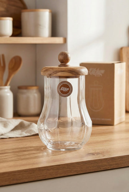 Akasya Conta Kapaklı Cam Kavanoz Kapaklı Saklama Kavanozu Mutfak Düzenleyici 750ML KW-1168