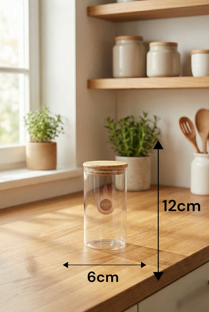 Bambu Kapaklı 3’lü Yuvarlak Cam Kavanoz Seti 500ML Gıda Saklama Kavanozu KW-816