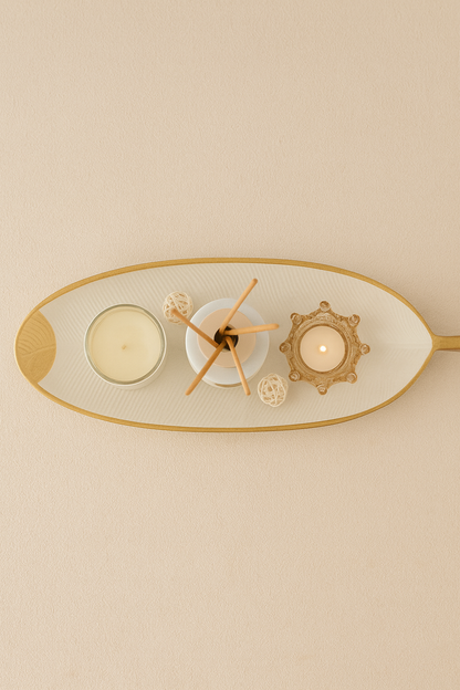 Çubuklu Koku Mum Çiçek ve Tepsi Dekoratif Set SHN-2058