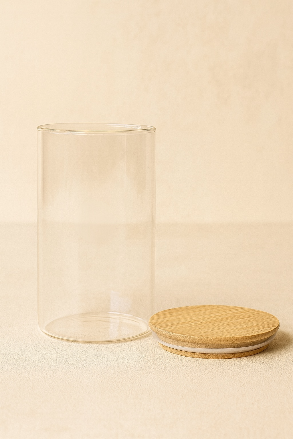 2'li Bambu Conta Kapaklı Yuvarlak Cam Kavanoz KW-817