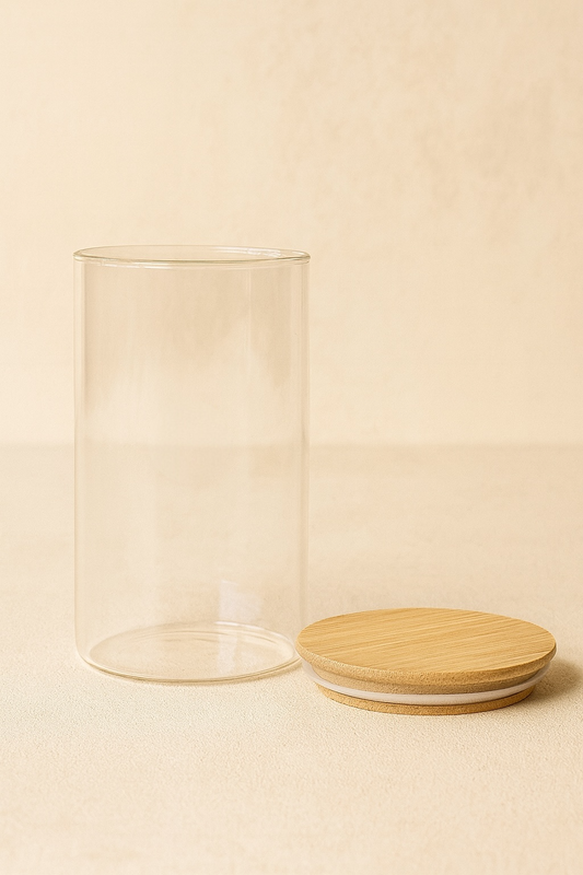 2'li Bambu Conta Kapaklı Yuvarlak Cam Kavanoz KW-817