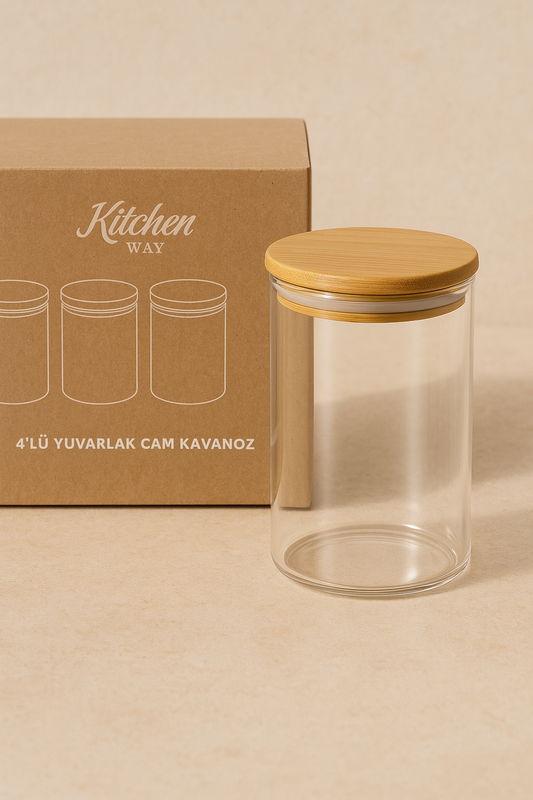 4 Lü Bambu Kapaklı Cam Baharatlık Seti 5x8.5CM KW-1165