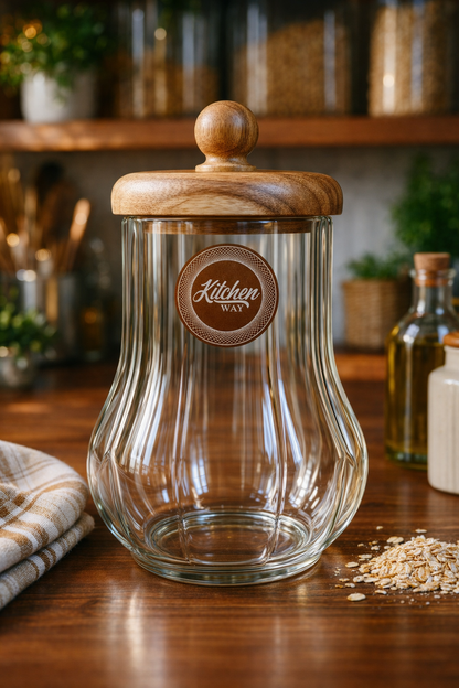 Akasya Conta Kapaklı Cam Kavanoz Kapaklı Saklama Kavanozu Mutfak Düzenleyici 750ML KW-1168