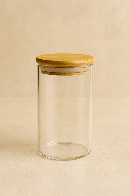 Bambu Kapaklı 3’lü Yuvarlak Cam Kavanoz Seti 500ML Gıda Saklama Kavanozu KW-816