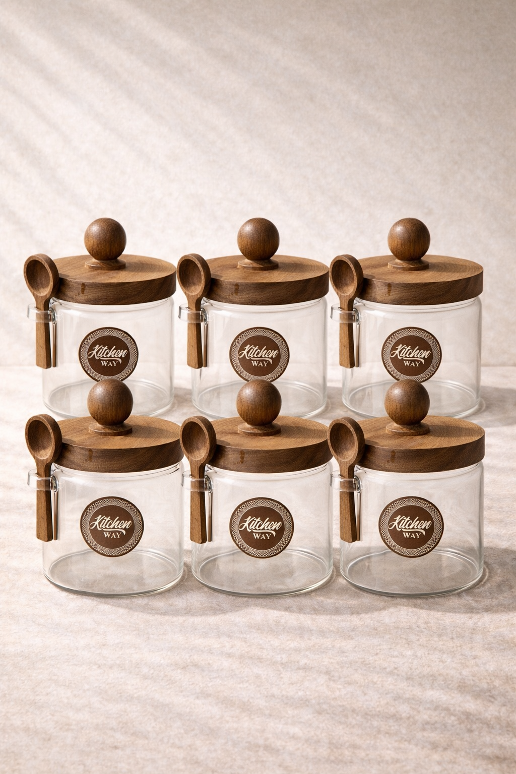 Akasya Kaşıklı Conta Kapaklı 6'lı Kavanoz Baharatlık Set KW-734