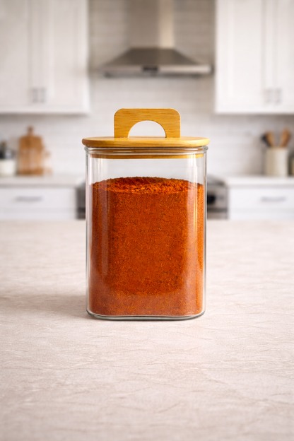 Bambu Conta Kapaklı Borosilikat 1200ml Kare Kavanoz KW-780