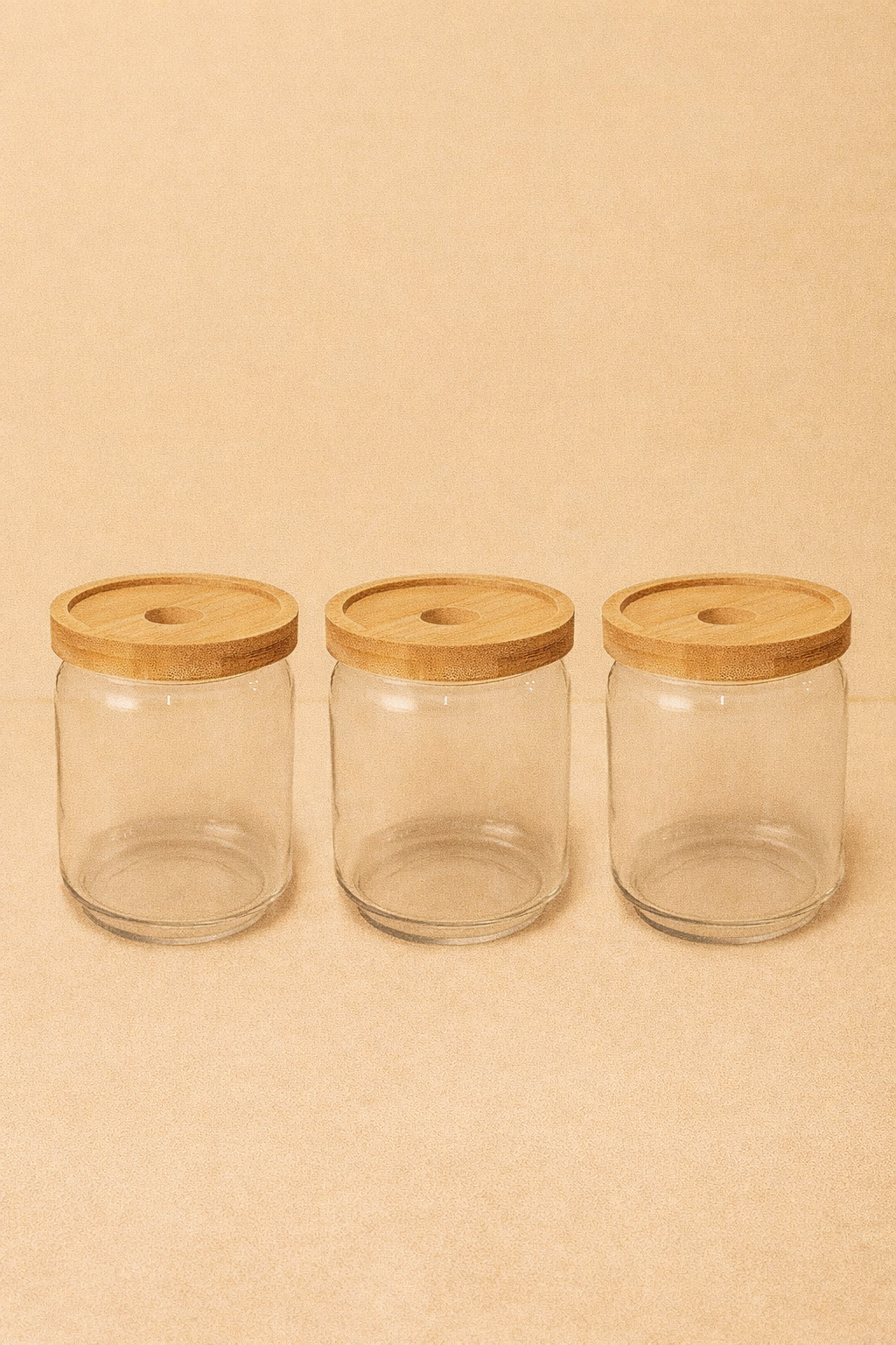 Bambu Conta Kapaklı 3'lü Borosilikat 450ml Kavanoz Seti KW-788