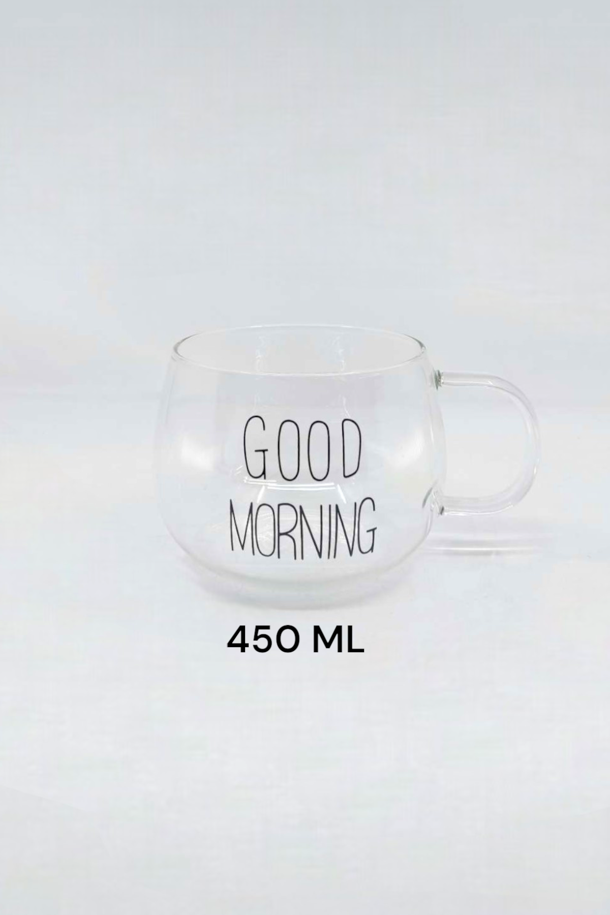 Cam Good Morning Kulplu 2 Li Yuvarlak 450ML Kupa Borosilikat Sunumluk Meşrubat Bardak KW-064
