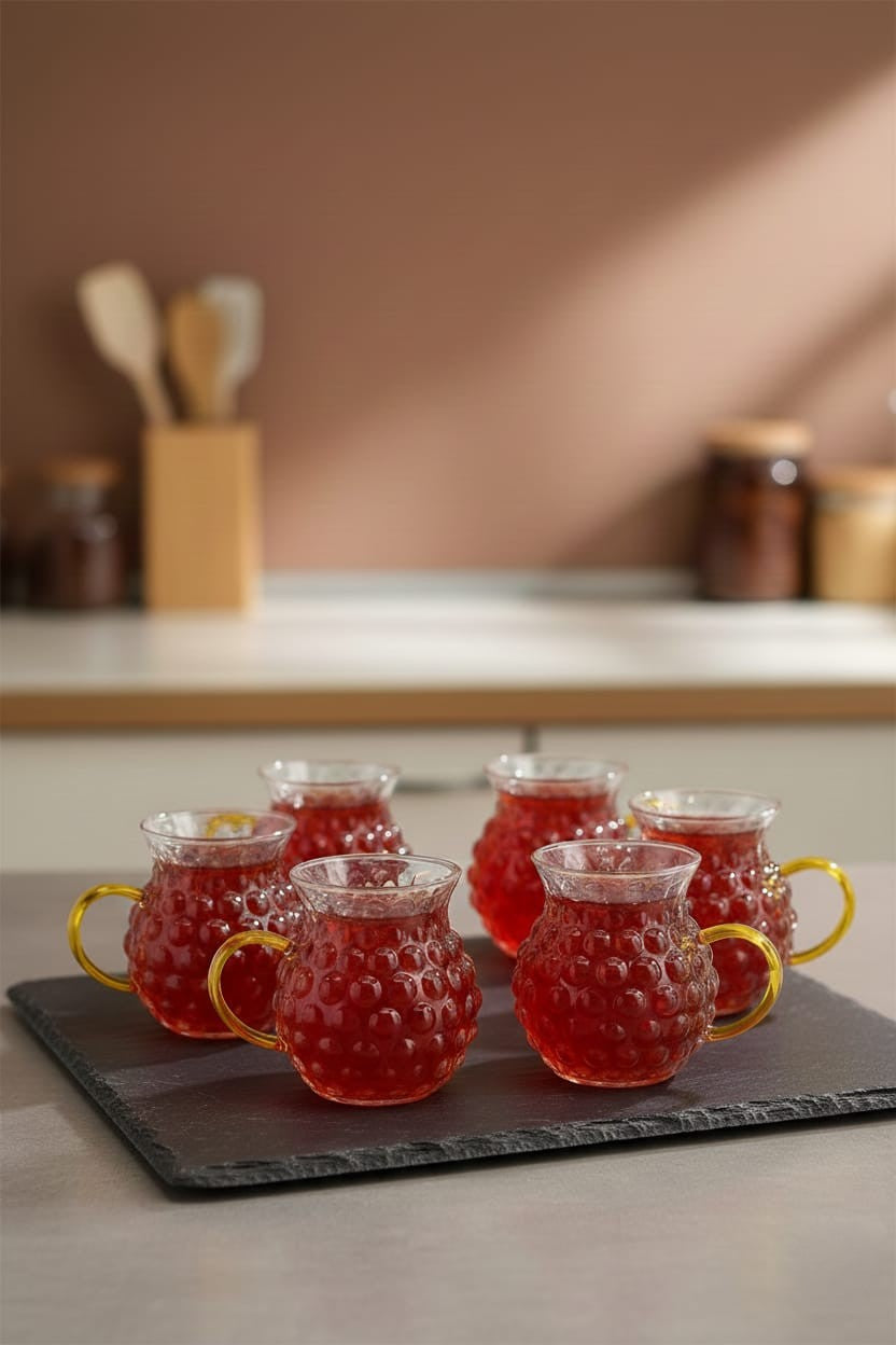 6'lı Turuncu Kulplu Borosilikat Termisil Serisi Bardak Seti 175ML KW-338