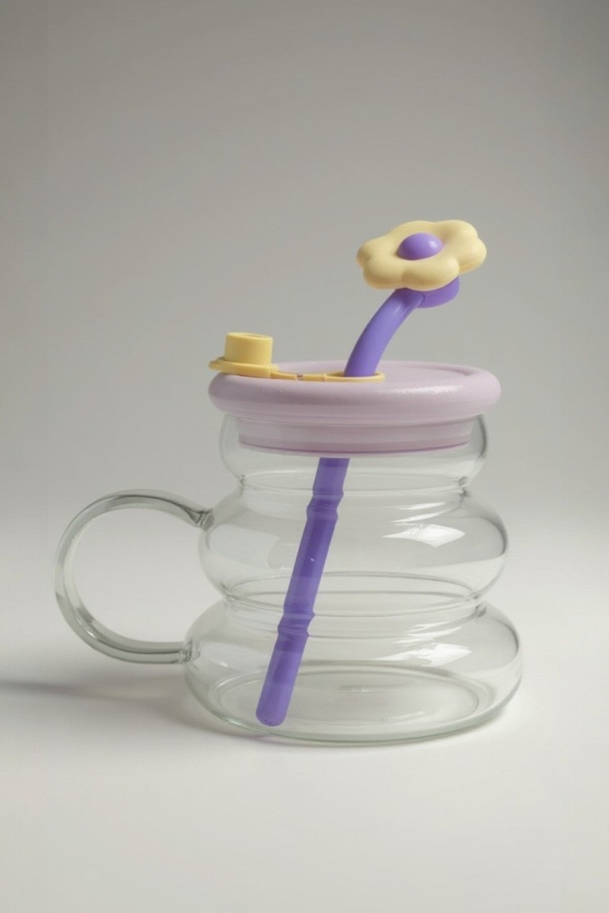 Kapaklı Pipet Kapaklı Borosilikat Bubble Cam Matara KW-896