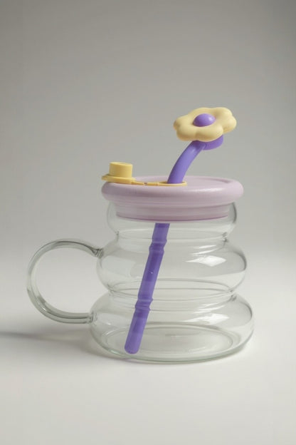 Kapaklı Pipet Kapaklı Borosilikat Bubble Cam Matara KW-896